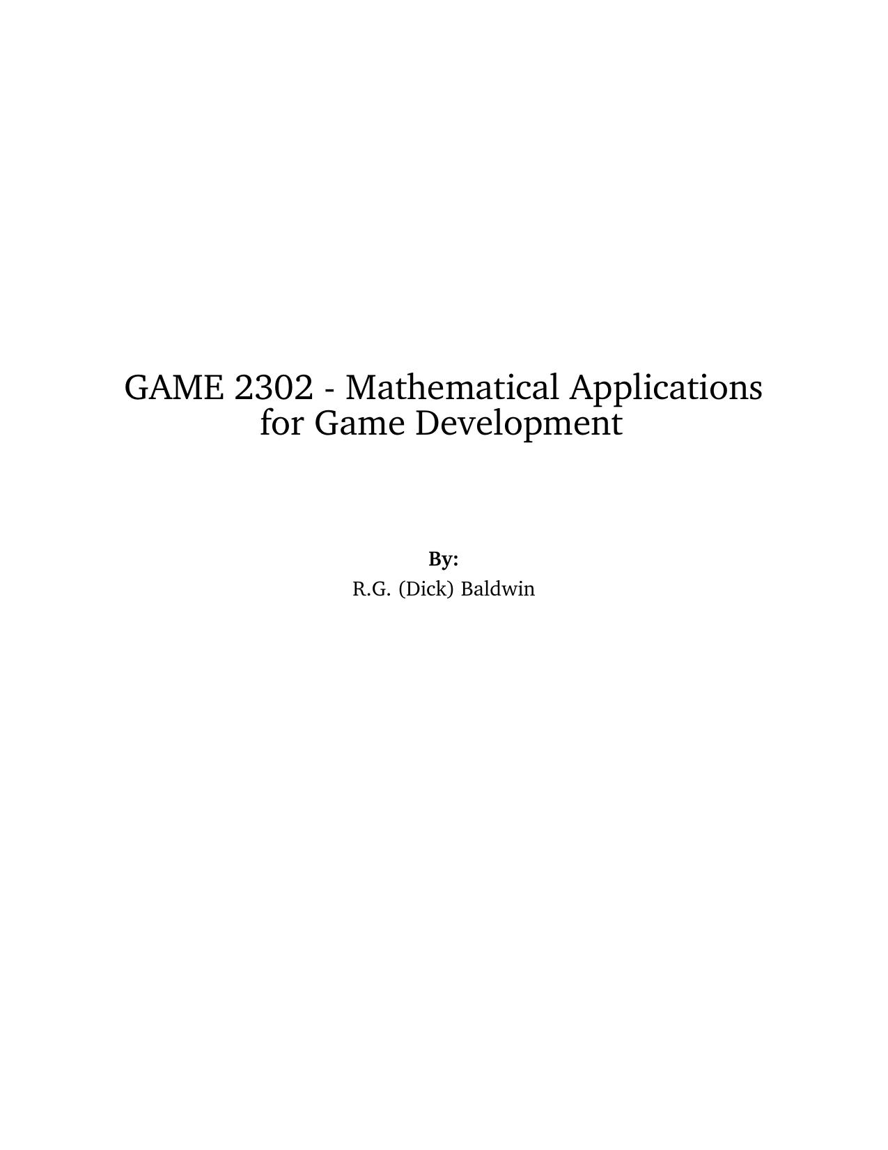 Mathematical Applications for Game Development